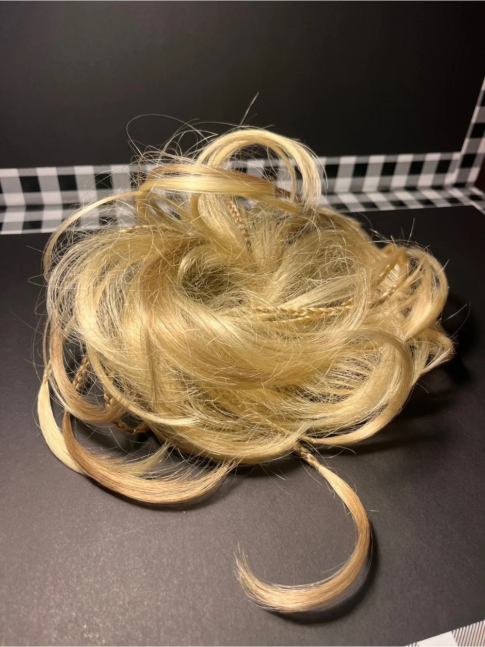 Blonde Hair Bun Scrunchie Boho Messy Bun Hair Extension with Accent Braids.